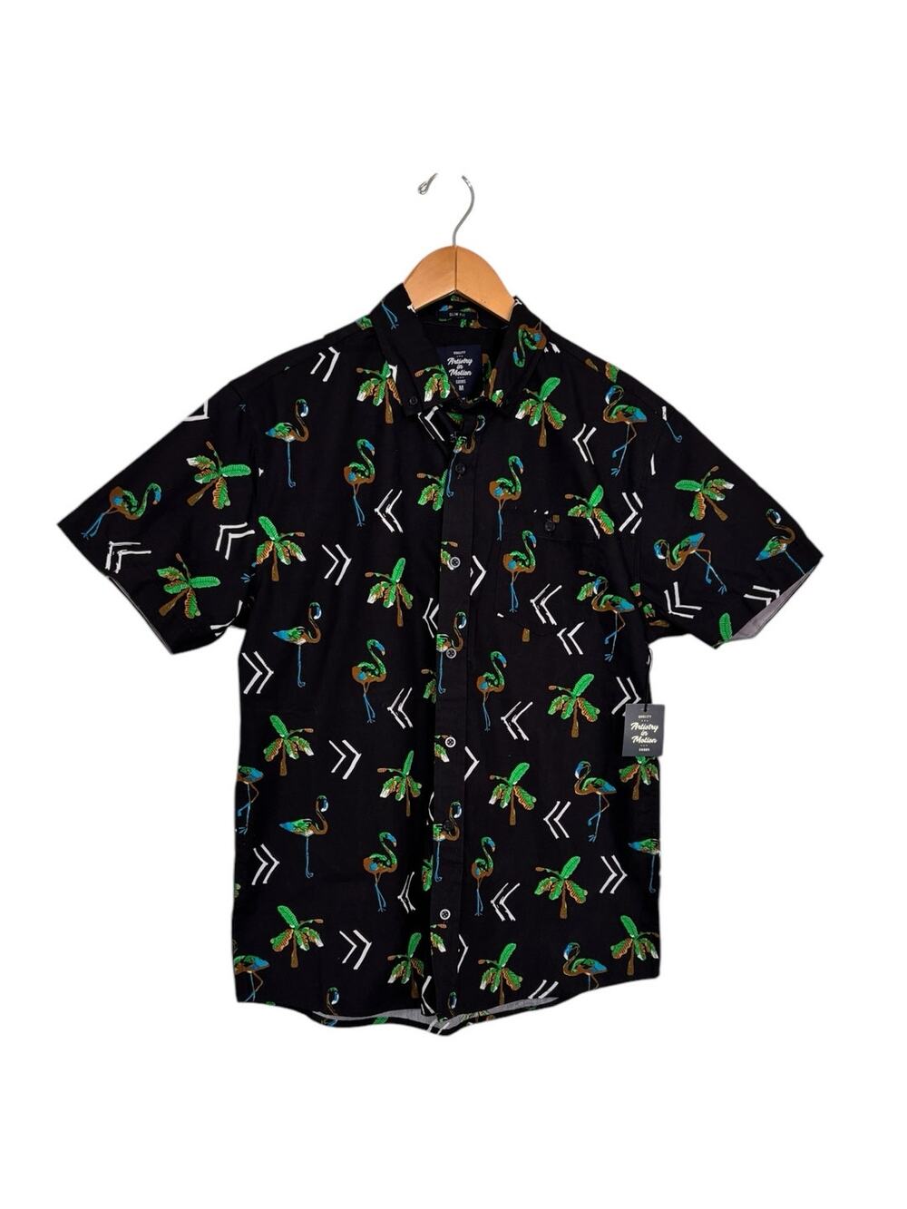 Artistry in Motion Men's Night Island Flamingo Button Down Shirt Size Medium NEW